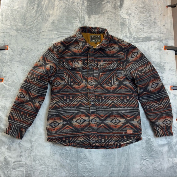 Jachs Sherpa Lined Aztec Jacket Size Large Wool Faux Fur Warm Shacket Southwest - Picture 2 of 16